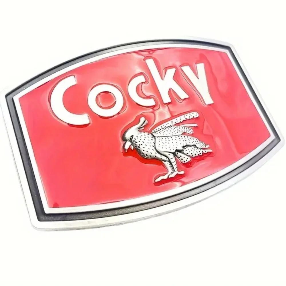 Cocky Red Enamel Western Belt Buckle Silver Tone Rooster Cowboy Rodeo